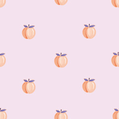 Bright abstract peach seamless vector pattern on light purple background. Minimalistic peach illustration with texture.
