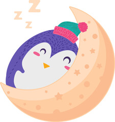 Penguin antarctic bird sleeping on moon vector