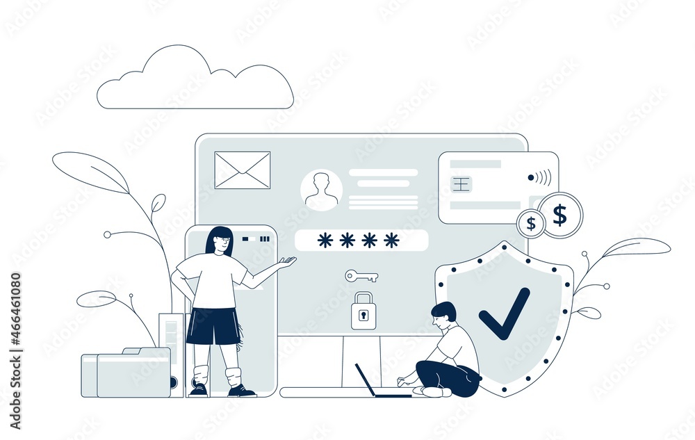 Poster personal data protection. internet privacy, business secrets security. administrator network, easy a