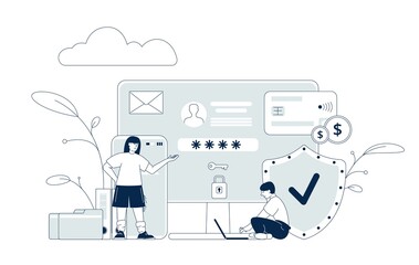 Personal data protection. Internet privacy, business secrets security. Administrator network, easy and reliability backup. Protected files accessibility recent vector