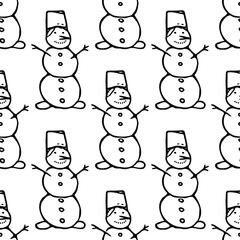seamless snowman background. set of cartoon snowman.