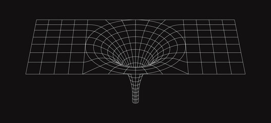 Black hole wireframe geometric shape. Line design, editable strokes. Vector illustration, EPS 10 isolated on black background, rectangle shape