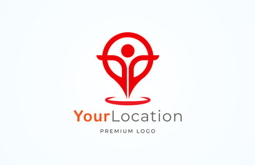 Map Location Pin Logo, pin icon with happy people icon combination, flat design logo inspiration , vector illustration