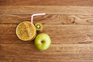 smoothie fresh fruit cocktail dessert healthy food in wooden background