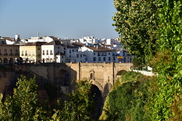 Fototapeta na wymiar Landscape view of the New Bridge in the city of Ronda at sunset in the province of Malaga