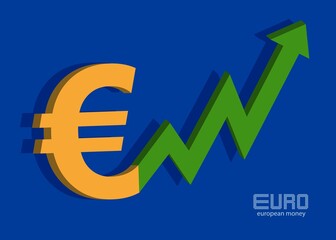 Euro and chart, price increase, bullran icon, background money vector