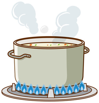 cooking pot on stove with steam clip art preview