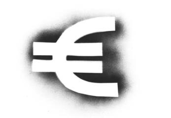 Black spray stain, print symbol euro isolated on white background, photo with clipping path