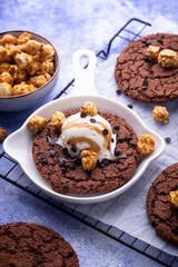 Giant chocolate skillet cookies with ice cream