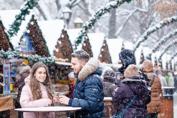 Young couple on Lviv Christmas