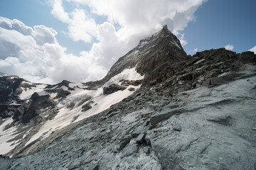 the 4478 m high matterhorn in switzerland, one of the highest and most famous mountains in the european alps.