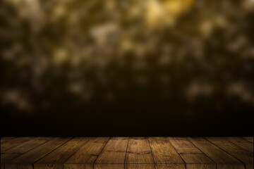 Wood table or stump on flame with bokeh background.