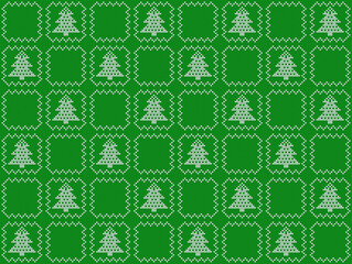 Seamless pattern with checkered Christmas tree ugly sweater white and green