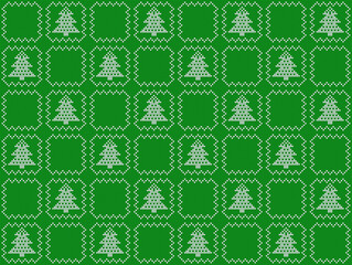 Seamless pattern with checkered Christmas tree ugly sweater white and green