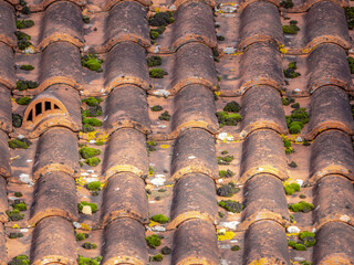 Vue sur une toiture de tuiles rouges