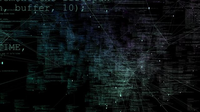 A pile of white digital texts of different formats on a black screen. Bitcoin block service.