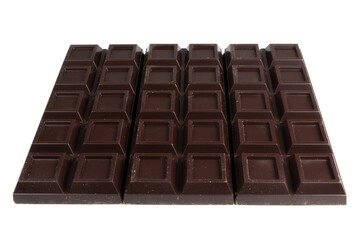 Black chocolate bars isolated on white background