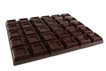 Black chocolate bars isolated on white background