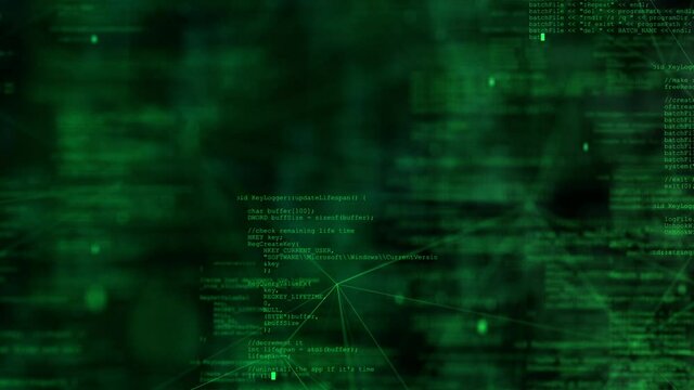 Hexadecimal big data digital code running through black and blue mainframe in a futuristic information technology computer.