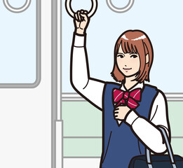 つり革につかまる女子高生
