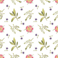Seamless pattern from a hand-drawn watercolor pink flowers on a white background. Use for menus, invitations