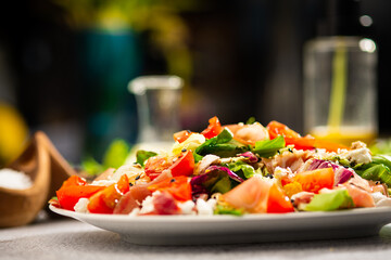 salad with tomato parma ham and cheese