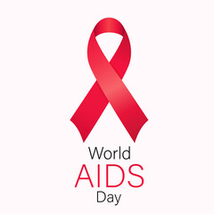 World aids day, red ribbon on light pink background, vector illustration.