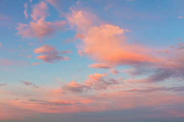 Fototapeta na wymiar Gentle Sky at Sunset Sunrise with pastel clouds