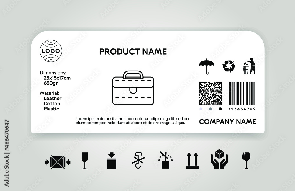 Wall mural product description sticker. goods id card. dimensions and material descriptor. cargo label. shippin