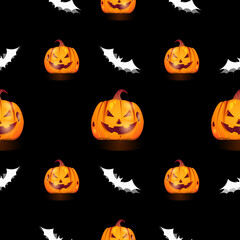  Hallowen  seamless pattern with pumpkin and bat. Vector illustration. Design wallpaper, fabrics, postal packaging.