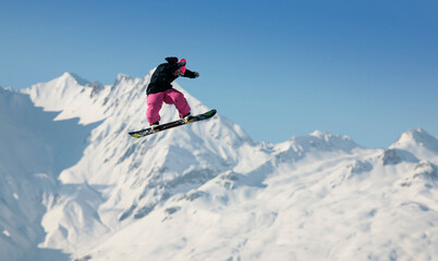 Naklejka na ściany i meble Freeski snowpark - Les Arcs Paradiski - Alpes Savoie