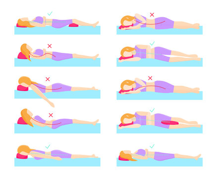 Set of visual illustrations with the correct sleeping positions.