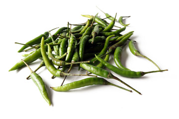 Fresh chilies placed together on a white background. Isolated.