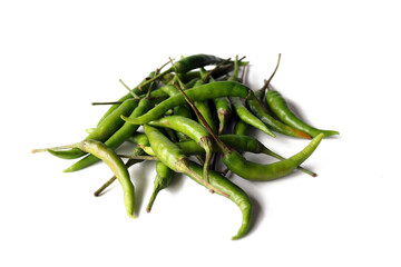 Fresh chilies placed together on a white background. Isolated.