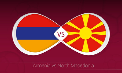 Armenia vs North Macedonia in Football Competition, Group J. Versus icon on Football background.