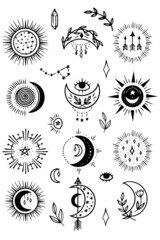 set of moon black and white vector icons
