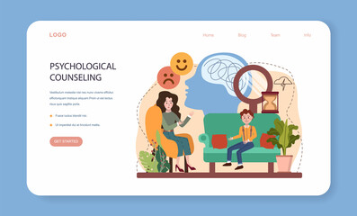 Psychology school course web banner or landing page. School psychologist