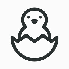 Chick in egg line vector icon isolated on white background. Easter symbol.