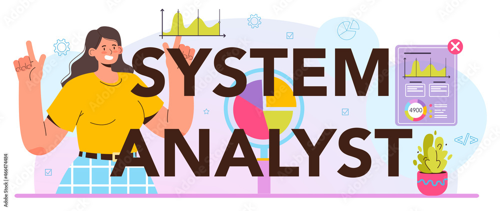 Poster system analyst web banner or landing page set. it technologies