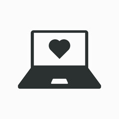 Dating site vector icon isolated on white background. Laptop with heart sign on screen.