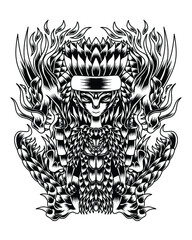 Artwork Illustration Young Man With His Amazing Dragon Partner Line Art