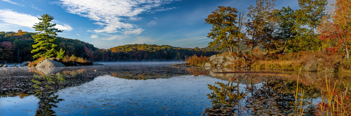Harriman State Park, located in Rockland and Orange counties,at sunrise on misty morning