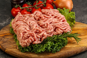 Raw pork minced meat over board
