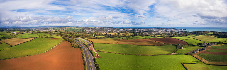 Panorama over Torbay Fields from a drone, Torquay, Devon, England, Europe