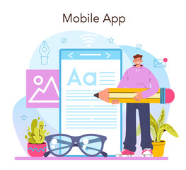 Copywriter online service or platform. Writing texts and layout designing