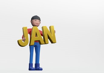 3d render of dummy holding a month sign