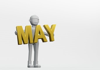 3d render of dummy holding a month sign