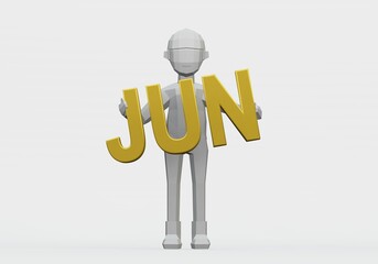 3d render of dummy holding a month sign