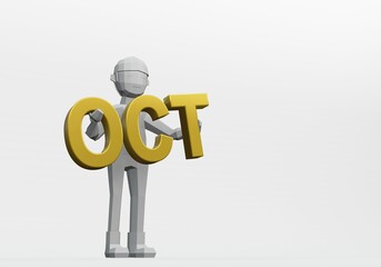 3d render of dummy holding a month sign