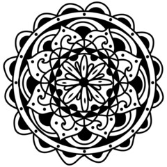 Mandala hand drawn black white design. Vector illustration.